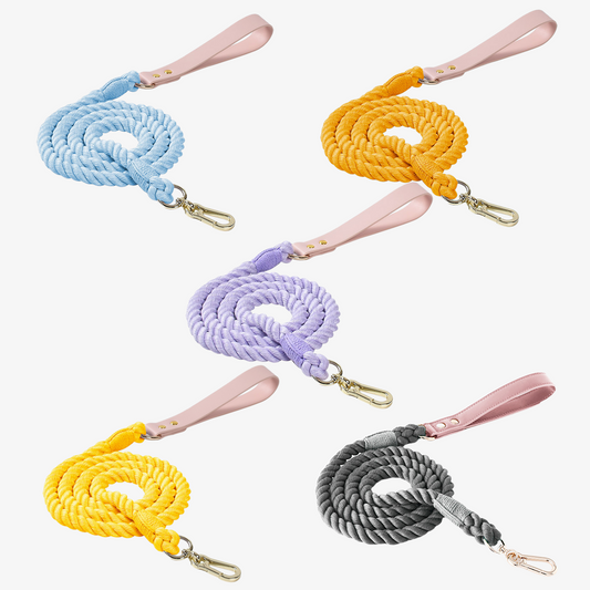 Solid Hand Woven Rope & Leather Leash for Dogs